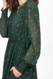 Shirred Shoulder Chiffon Midi Dress - Green, Shooting Stars: Medium (12-14)