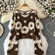 Floral Medallion Crochet Knit Sweater: Burgundy