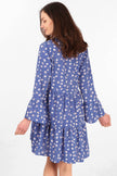 Alison Tiered Mini Dress - Blue, Spotted Daisy: Small (8-10)