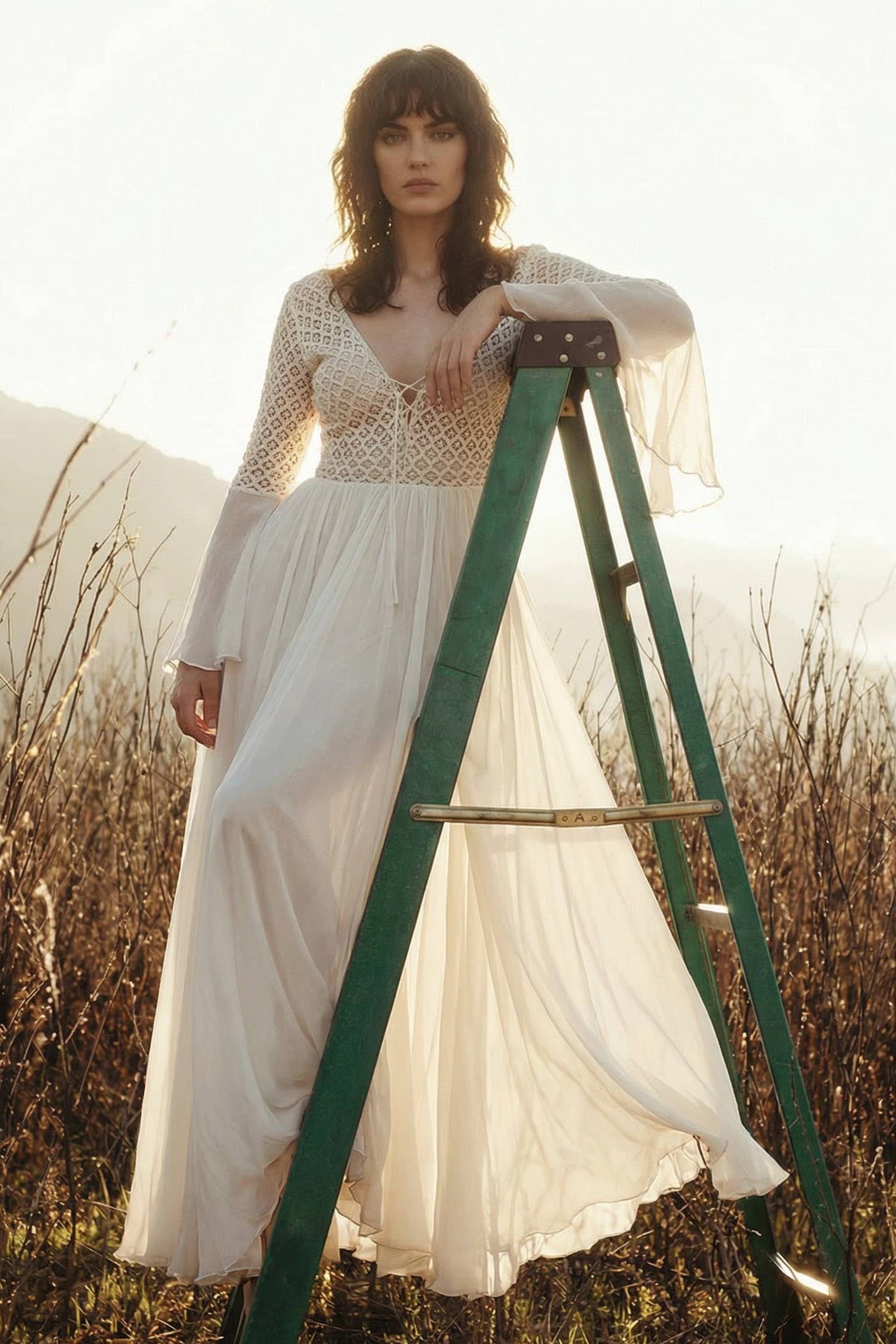 White Bell Sleeve V-Neck Beach Cover Up Maxi Dress