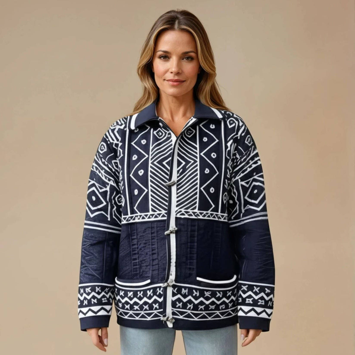 Nordic Knit Oversized Toggle Cardigan: Navy
