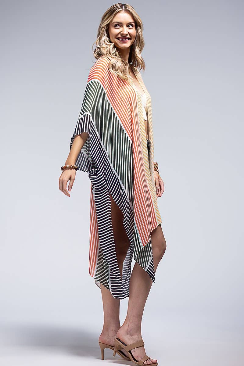 Sunset Stripe Viscose Kimono: Stripe Multi