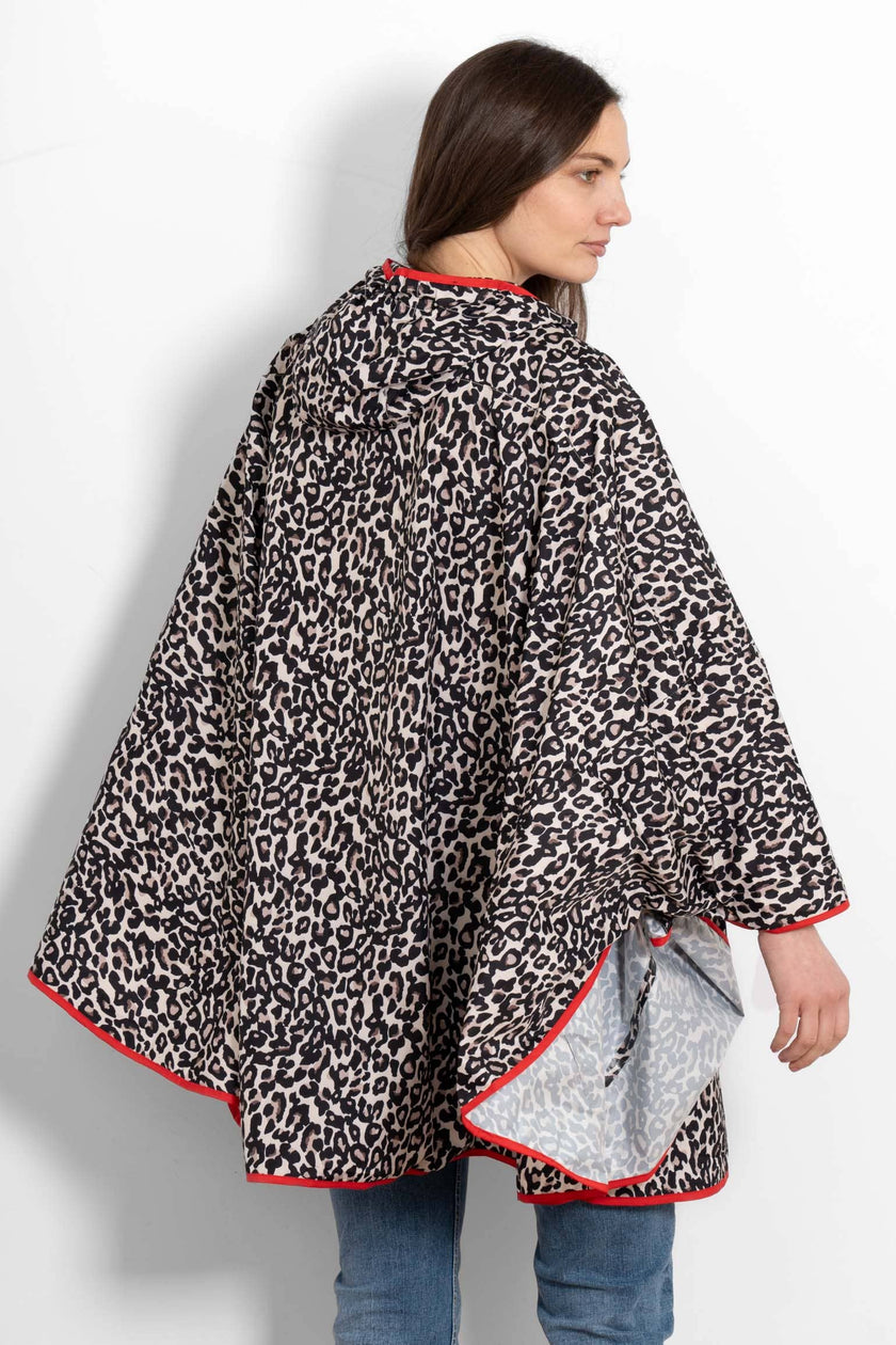 Aspen Waterproof Rain Poncho - Cream/Red, Leopard Print: One-size (UK 8-22)