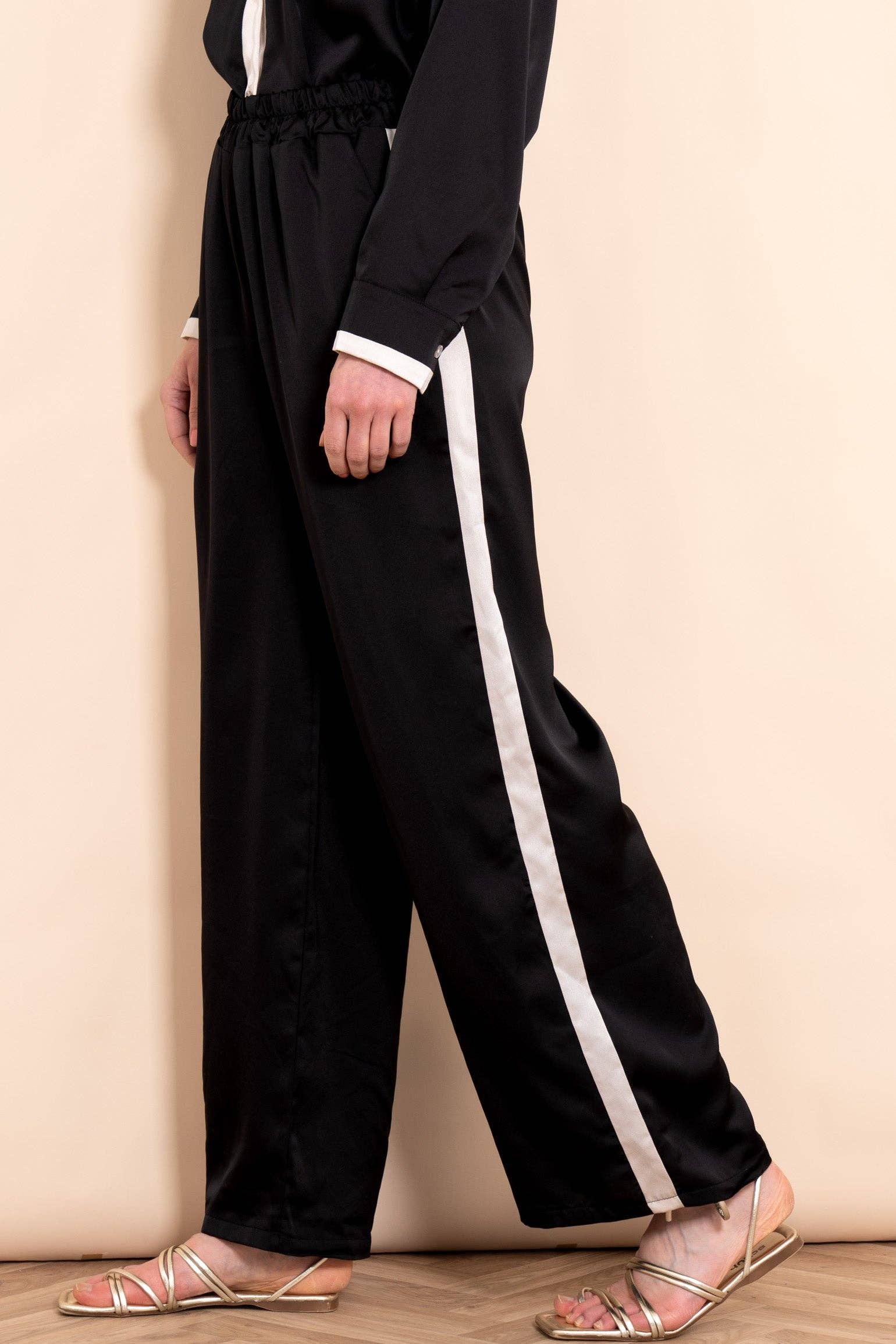 Sonnie Wide Leg Trousers - Black/Cream, Contrast Stripe