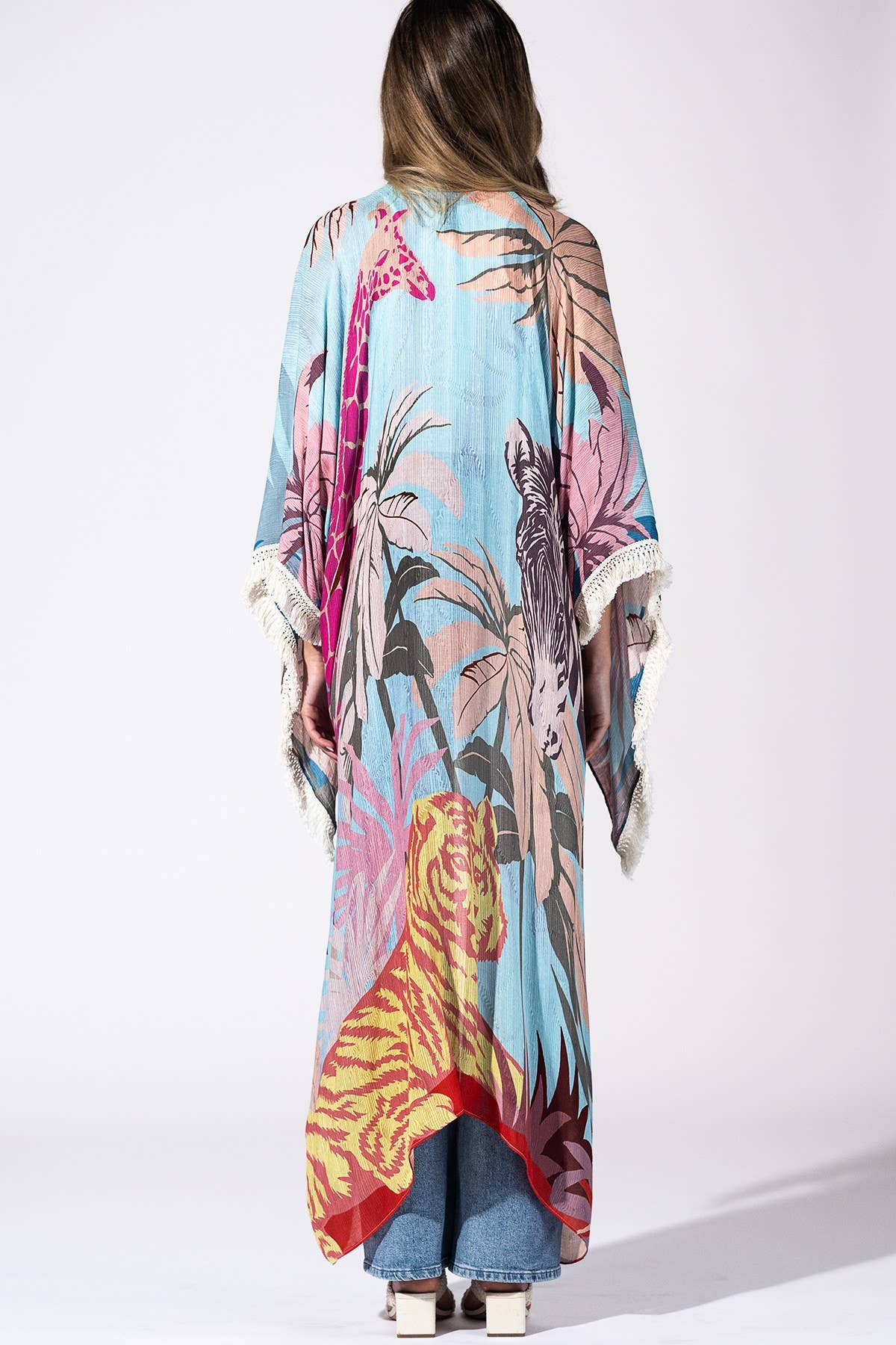 Safari Sky Fringed Duster Kimono: 41-Pink Horizon Mist