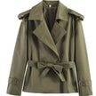 Chic Cropped Trench Coat: Khaki Green
